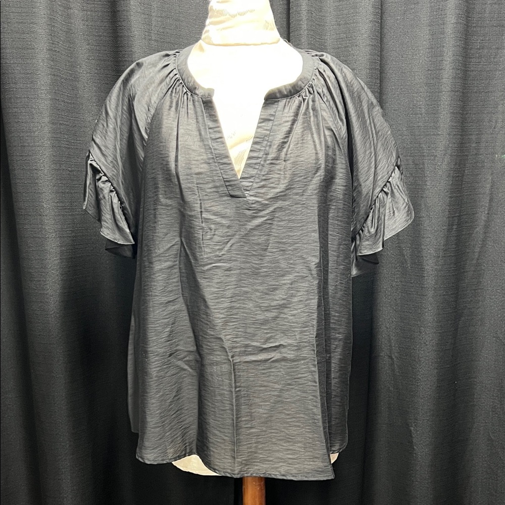 Chic Black Women's Ruffle Sleeve Blouse